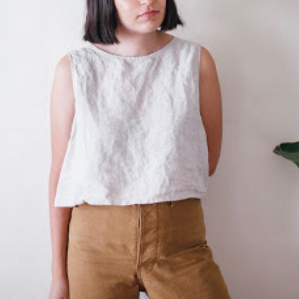 Sotela Co. Linen Lyla Crop Tank Top, Oatmeal Tan